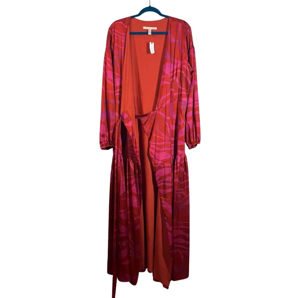HUTCH ANTHROPOLOGIE Dress XL Ciara Zebra Striped Wrap Puff Sleeve Tie Closure - Picture 3 of 14